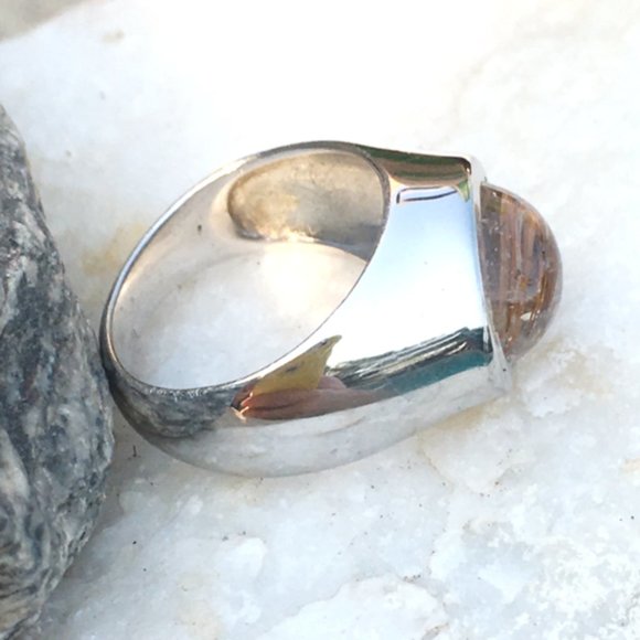 Rutilated Quartz .925 Silver Ring Natural Gemstone Size 5 - Picture 8 of 16